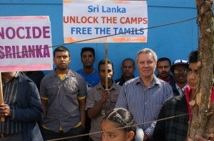 Keith with Sri Lankans protesting against the Tamil Camps