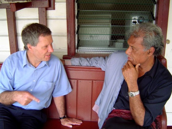 With Akilisi Pohiva (later the Tongan PM) during a pro-democracy trip to Tonga