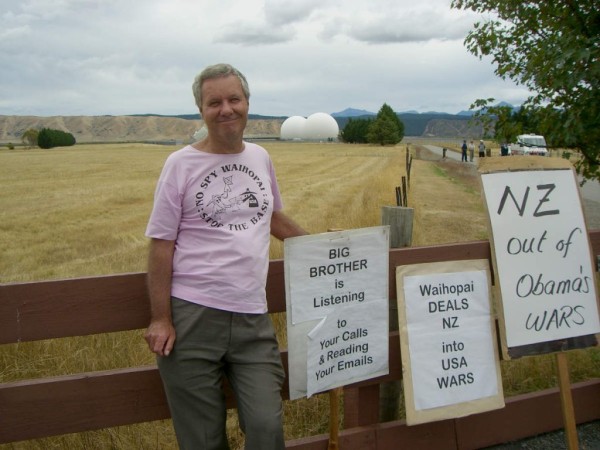 Keith at a protest at the Waihopai Spy Base