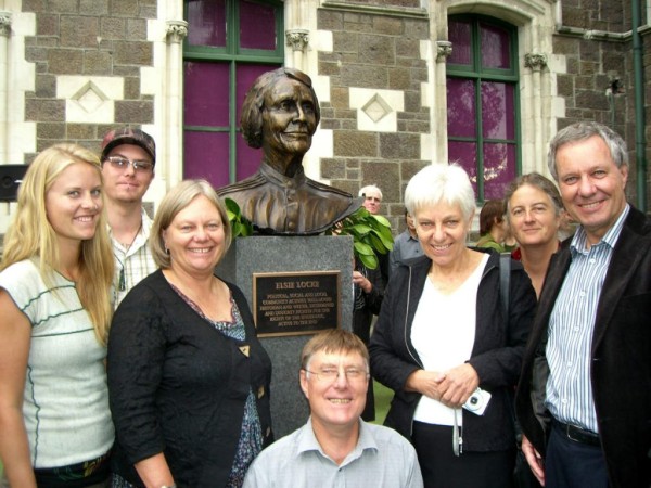Locke family members at the launch of an Elise Locke statue in Christchurch