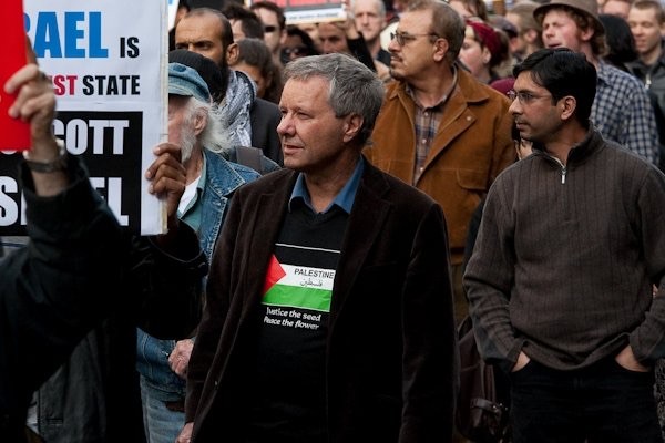 Keith at a protest supporting Palestinian rights