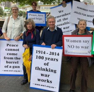 Keith Locke and others on antiwar protest in Auckland 2018